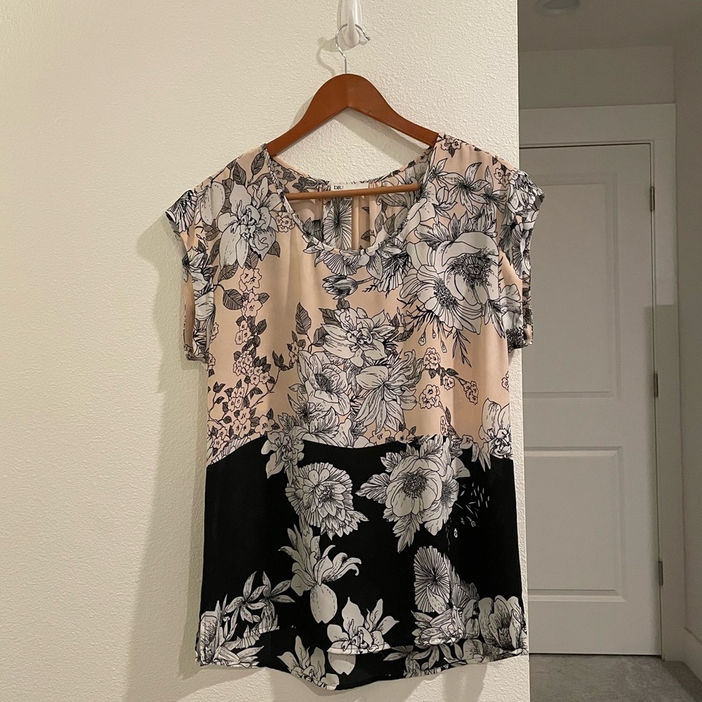 Black and Pink Color Block Blouse